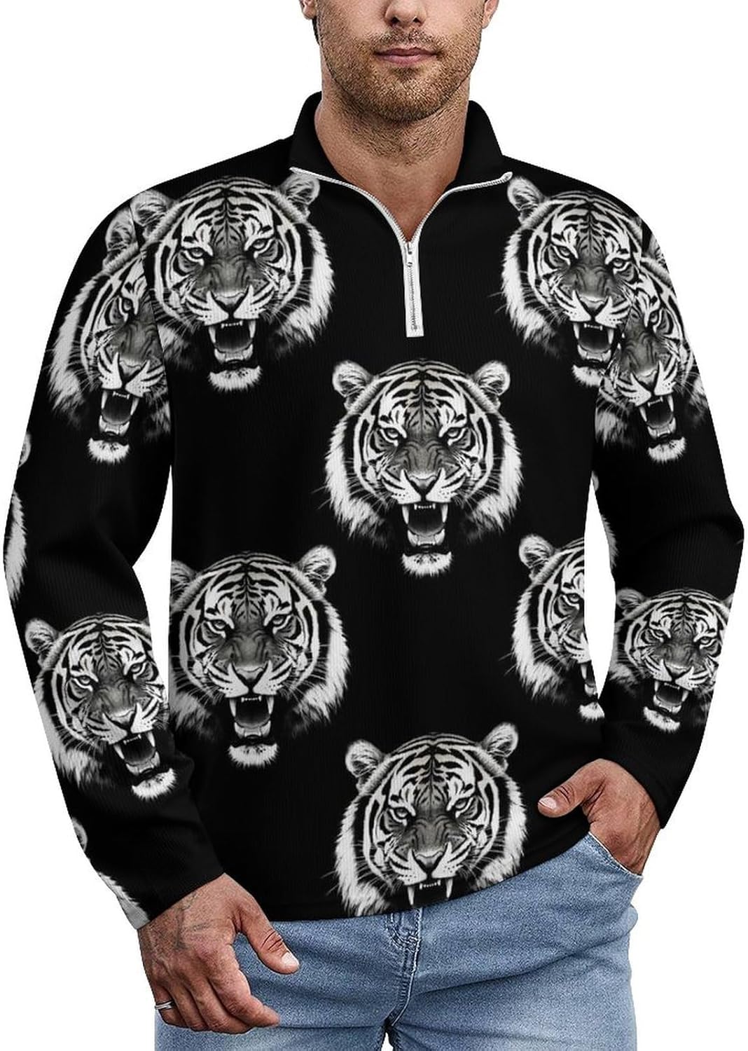 Long Sleeve Sweater for Men Casual Quarter Zip Polo Shirts Lightweight Pullover Golf Shirts