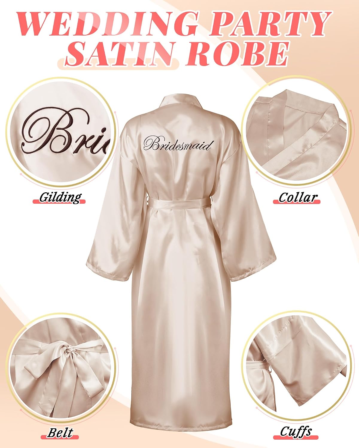 Xtinmee 12 Pcs Bride Bridesmaids Robe Long Satin Robe Full Length Sleepwear Dressing Gown for Wedding Party Bridal Shower