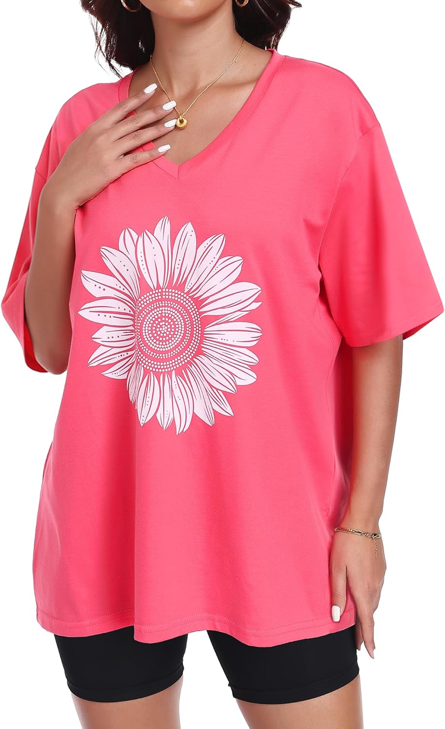 ADOREJOY Oversized Tshirts for Women V Neck Summer Graphic Tees Casual Short Sleeve Loose Tops - Image 4