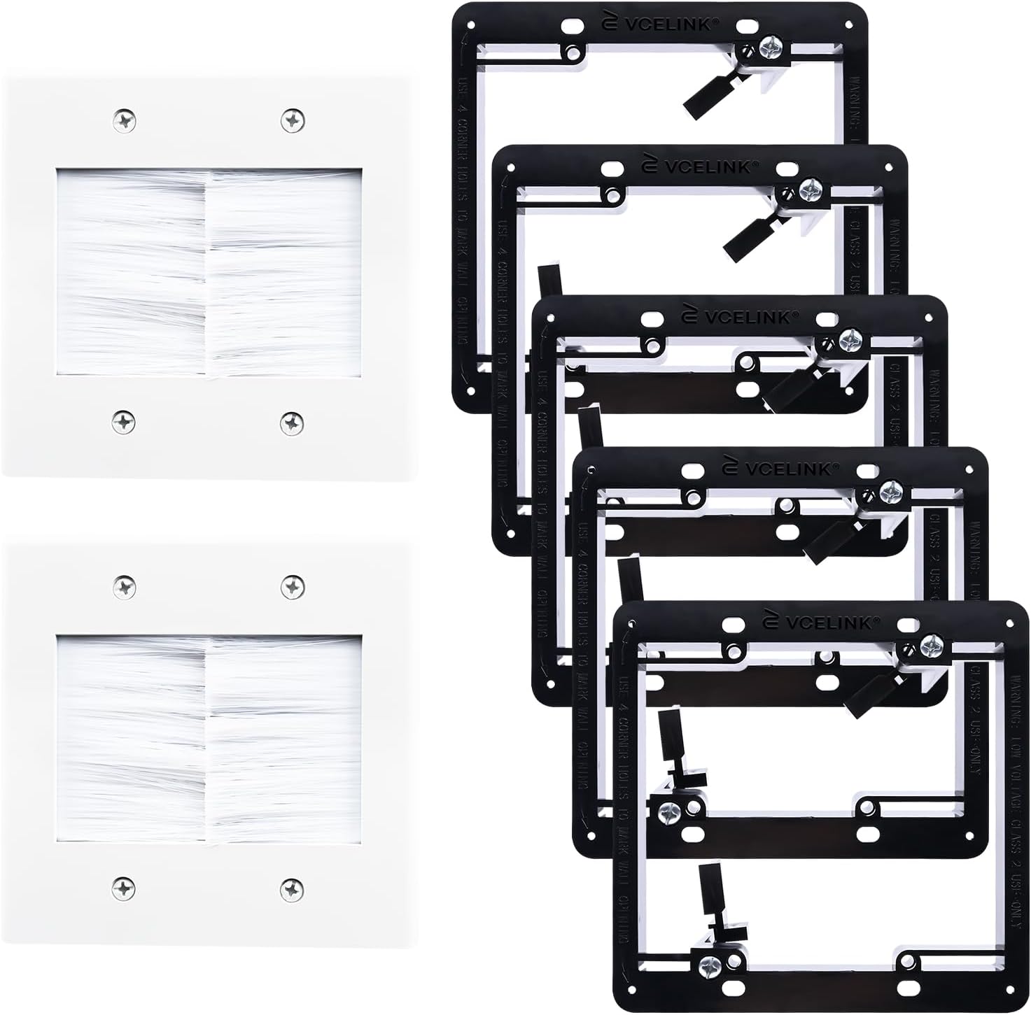 VCELINK Brush Wall Plate with Mounting Bracket, 2 Gang Pass Through Wire Hider for Cable Management, Ethernet Cables, HDMI Cables and Home Theater Systems