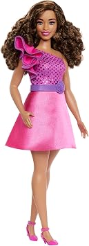 ExclusiveBarbie Fashionistas Sparkling Pink Dress Dress-up Doll and House, For Ages 3 and Up, Pink HRH22