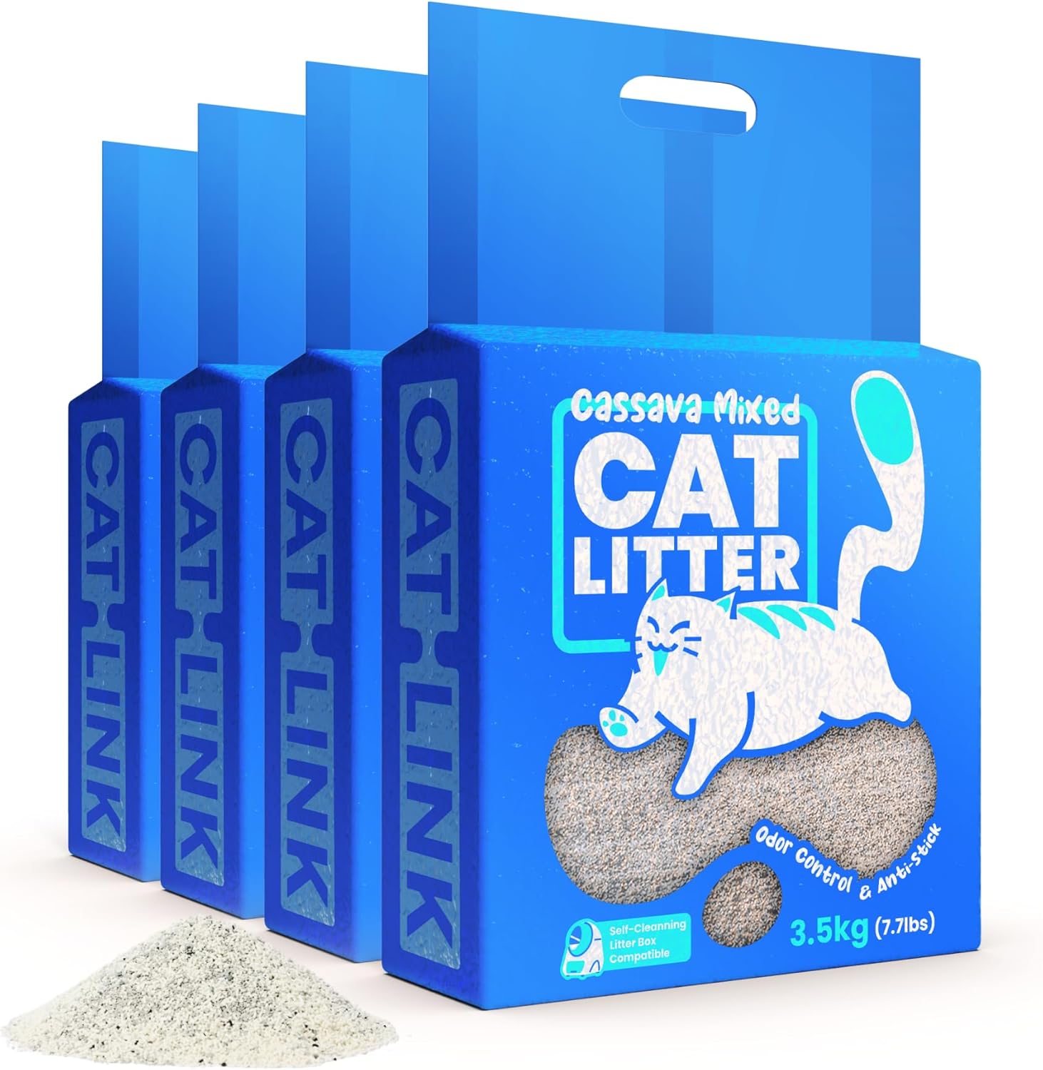 CATLINK Cassava Mixed Cat Litter, 2-Fold Absorbent, Fast Clumping, Unscented Natural Ingredients Plant Litter, Ultra Odor Control, Dust Free Low Tracking Cat Litter, Easy Scooping (7.7lb × 4 Bags)