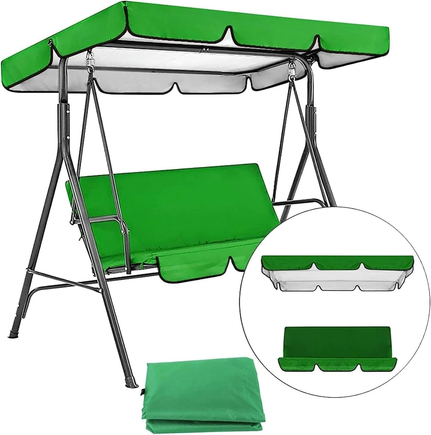 Patio Swing Canopy Waterproof Sunscreen Top Cover Set,Outdoor Swing Canopy Replacement Cover & Swing Cushion Cover 2/3 Seater for Patio Swing Garden Swing(Black,Top 190 * 132 * 15cm)