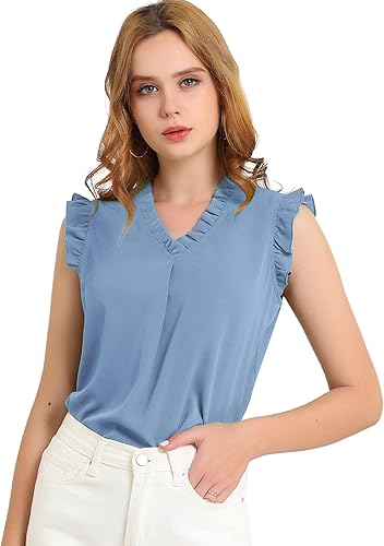 Allegra K Blusas sin mangas con volantes para mujer, estilo vintage de los años 50, tops de negocios
