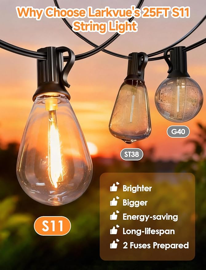 Luces LED para Exterior Larkvue 25FT 10 Bombillos S11 Regulables miniatura 6