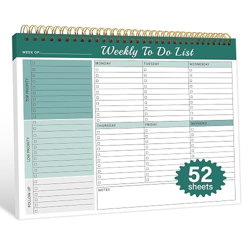 Weekly To Do List Notepad with 52 Undated Sheets（8.5"×11"）- Weekly