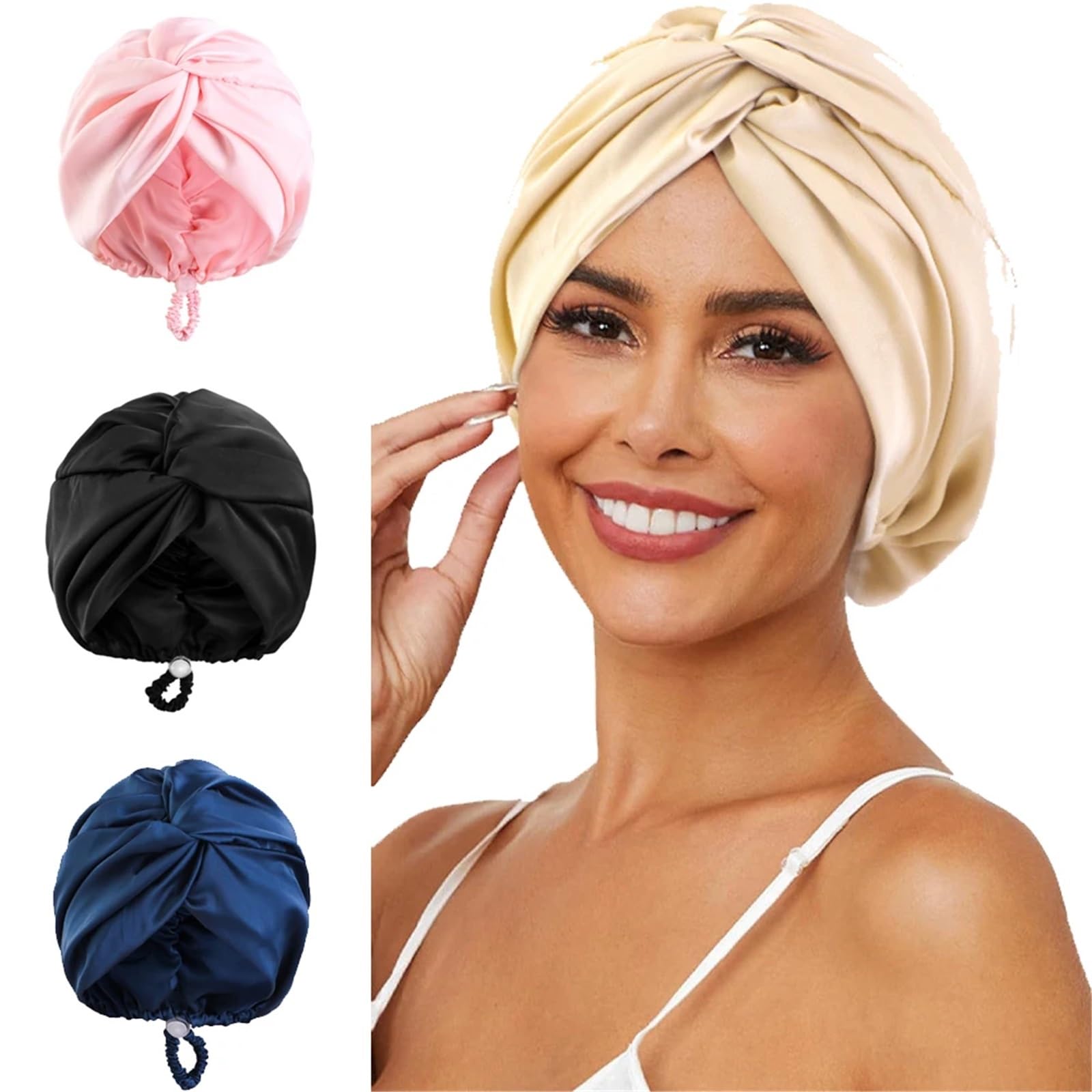 Cofano In Seta Cappello turbante in seta tinta unita for donna Berretto morbido da notte for dormire Berretto in raso for la cura dei capelli Avvolgere il berretto Foulard Regolare il copricapo twist