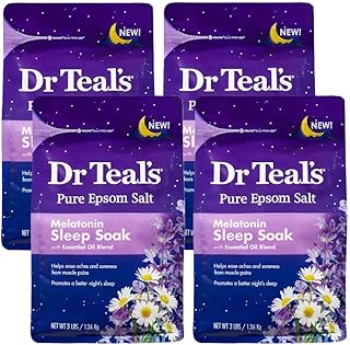 Dr. Teal's Melatonin Sleep Soak with Essential Oil Blend Pure Epsom Salt Soaking Solution 3lbs Pack of 4