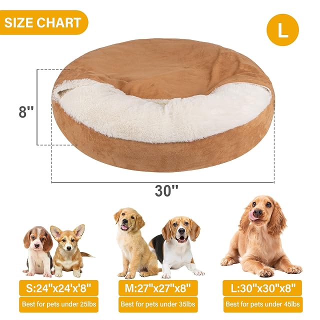 Foto 2 de 8 de MICOOYO Cama Grande con Capucha para Perro, acogedora Cama Tipo Dona para Perros, Cama caved para Mascotas