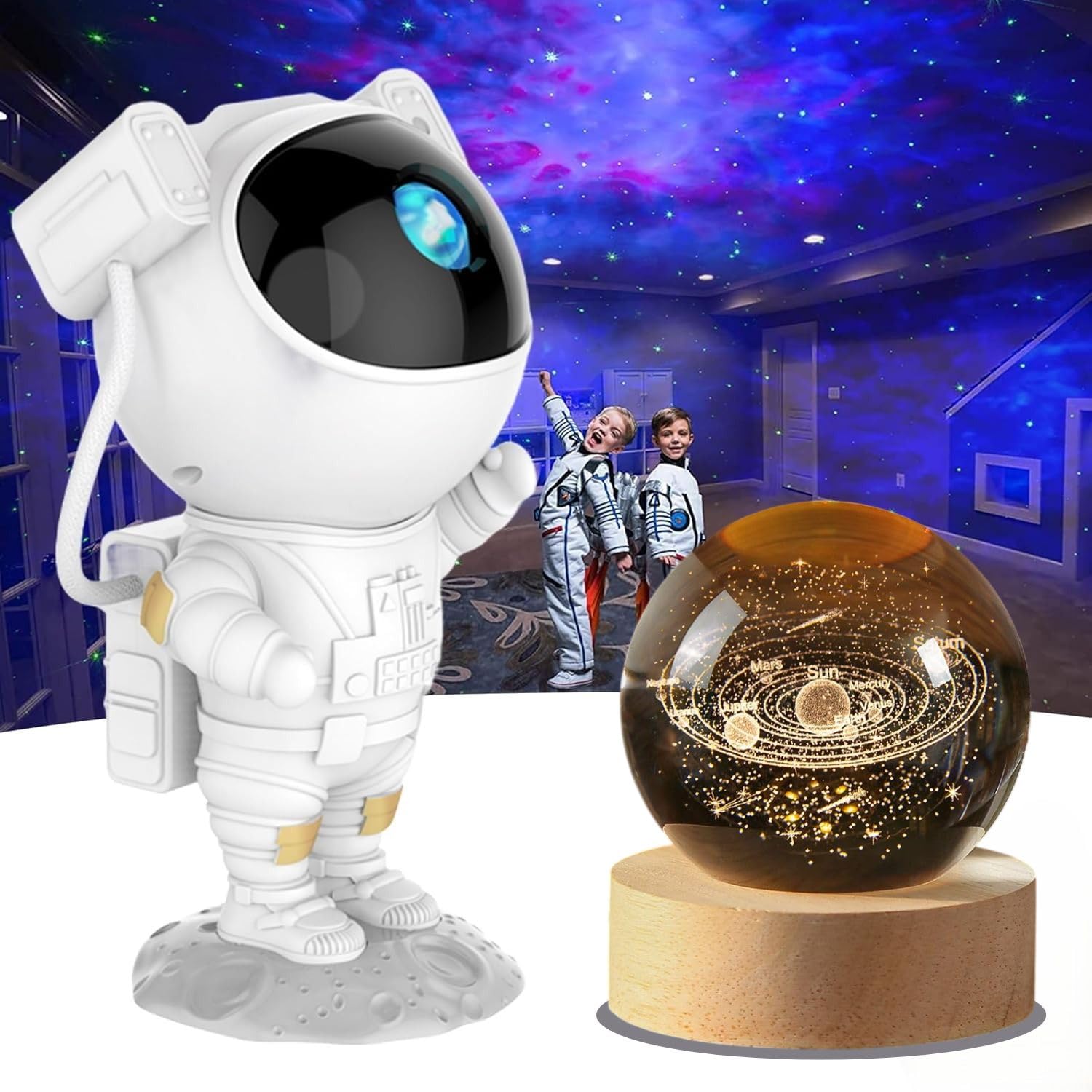 Desidiya Combo of Astronaut Galaxy Projector Night Light & Universe Crystal Ball LED Light Space Lamp for Kids’ Bedroom, Gaming Room, Home & Party Décor, Adjustable Head Lights for Office Decoration