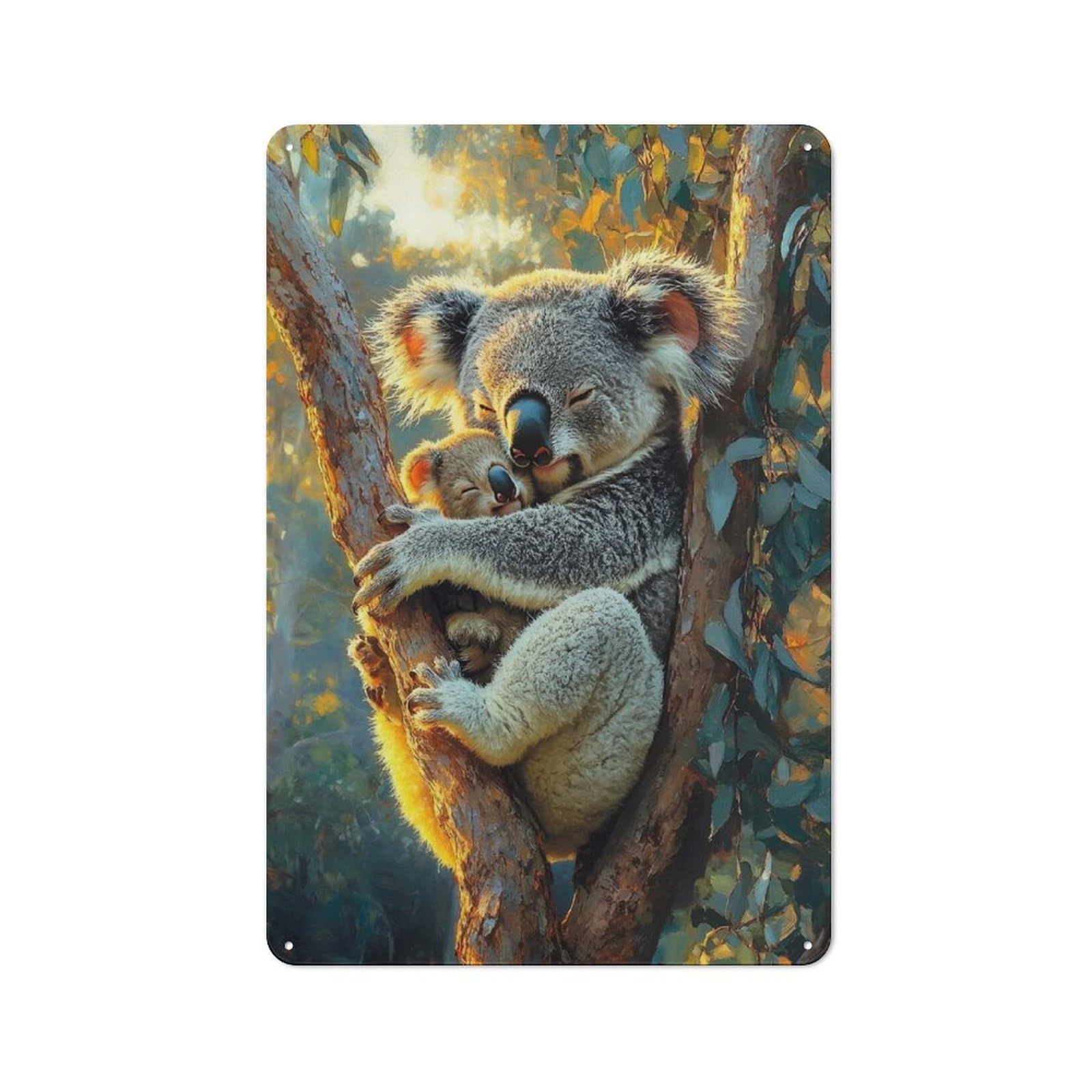 Junmoney Style-5 Koala Mother And Baby In Tree Rustic Tin Sign 30X20cm For Lounge Or Reading Corner, For Metal Sign Collectors, For Cafés, Pubs And Restaurants