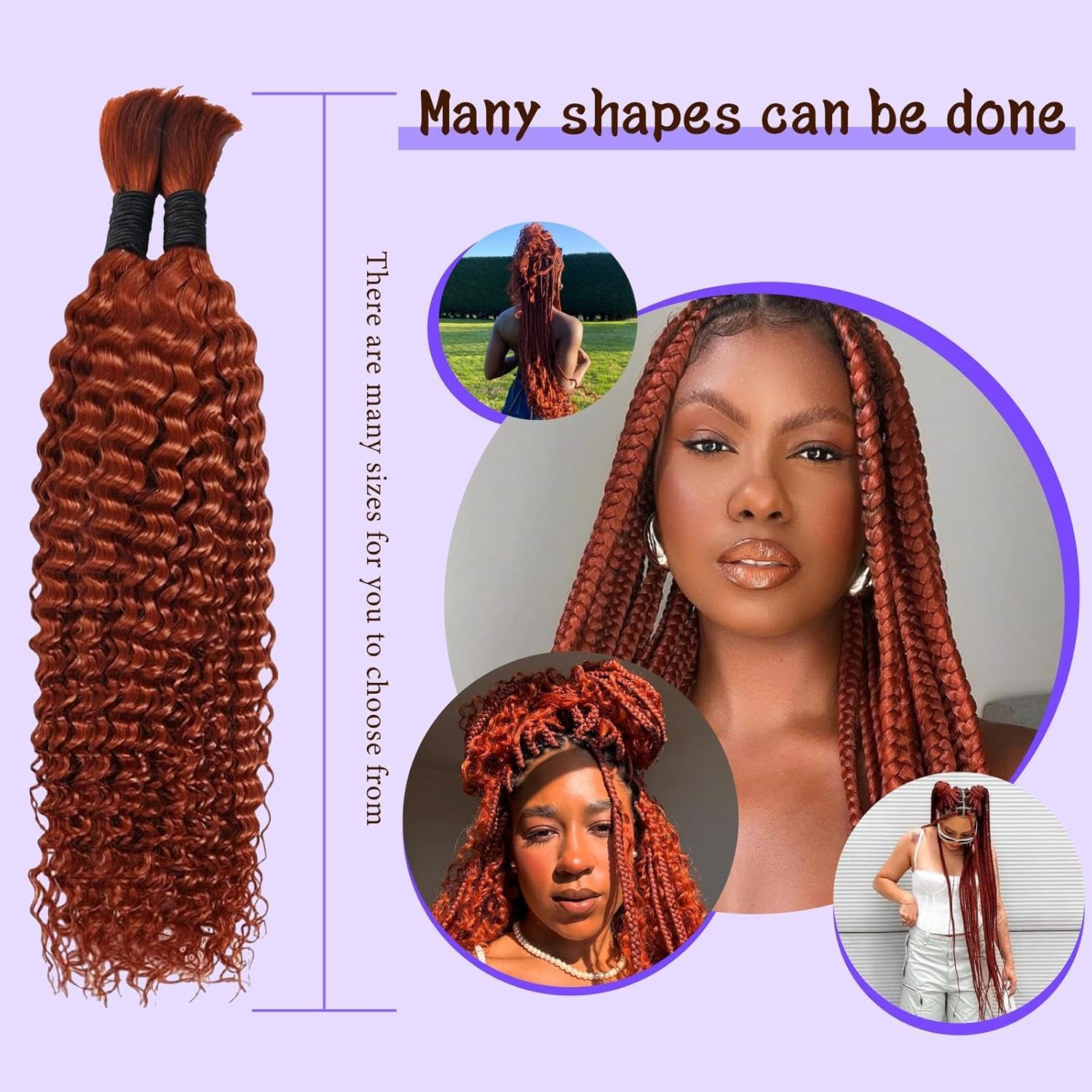 350 Human Hair for Boho Braids 18 Inch Boho Hair for Braiding 2 Bundles 110g 12A Ginger Curly Boho Braids for Human Hair Bulk (Ginger350, 18inch)