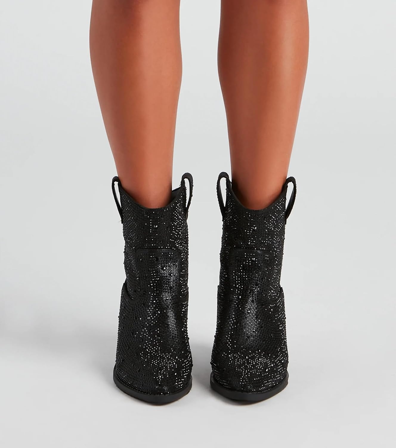 Forever Women's Rhinestone Block Heel Ankle Boots River-01 Black 9 - Image 4