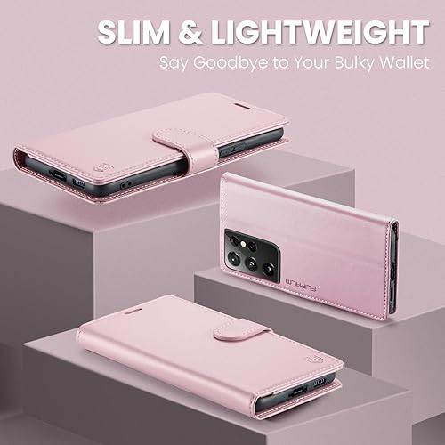 Miniatura 6 de Funda tipo cartera para Samsung Galaxy S21 Ultra con bloqueo RFID, soporte para tarjetas de crédito, de piel sintética, función atril, protección a