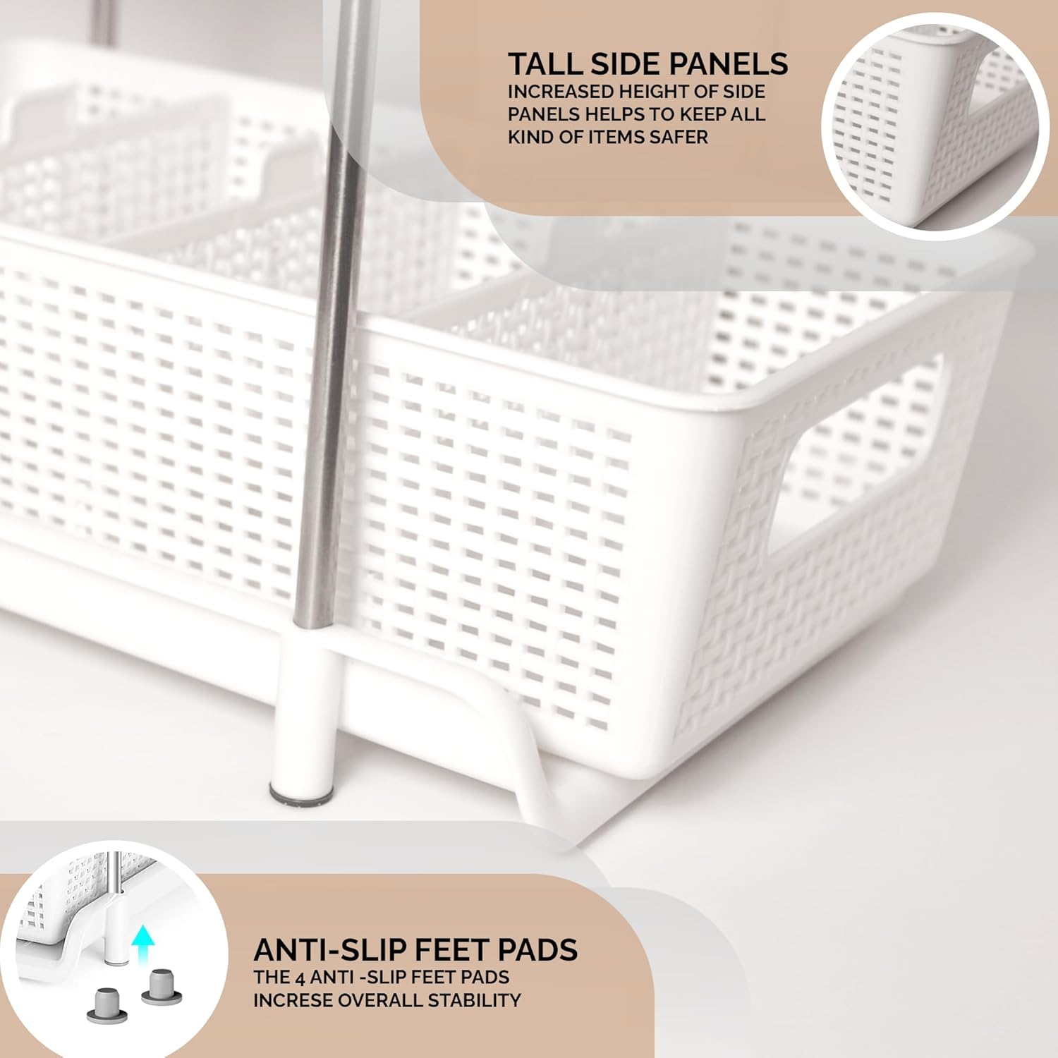 2 Tier Kitchen & Cabinet Drawer Storage Rack With Sliding Baskets – Adjustable Shelf Laundry Room Organization| Under Sink Organizer For Bathroom Accessories & Kitchen - Image 6