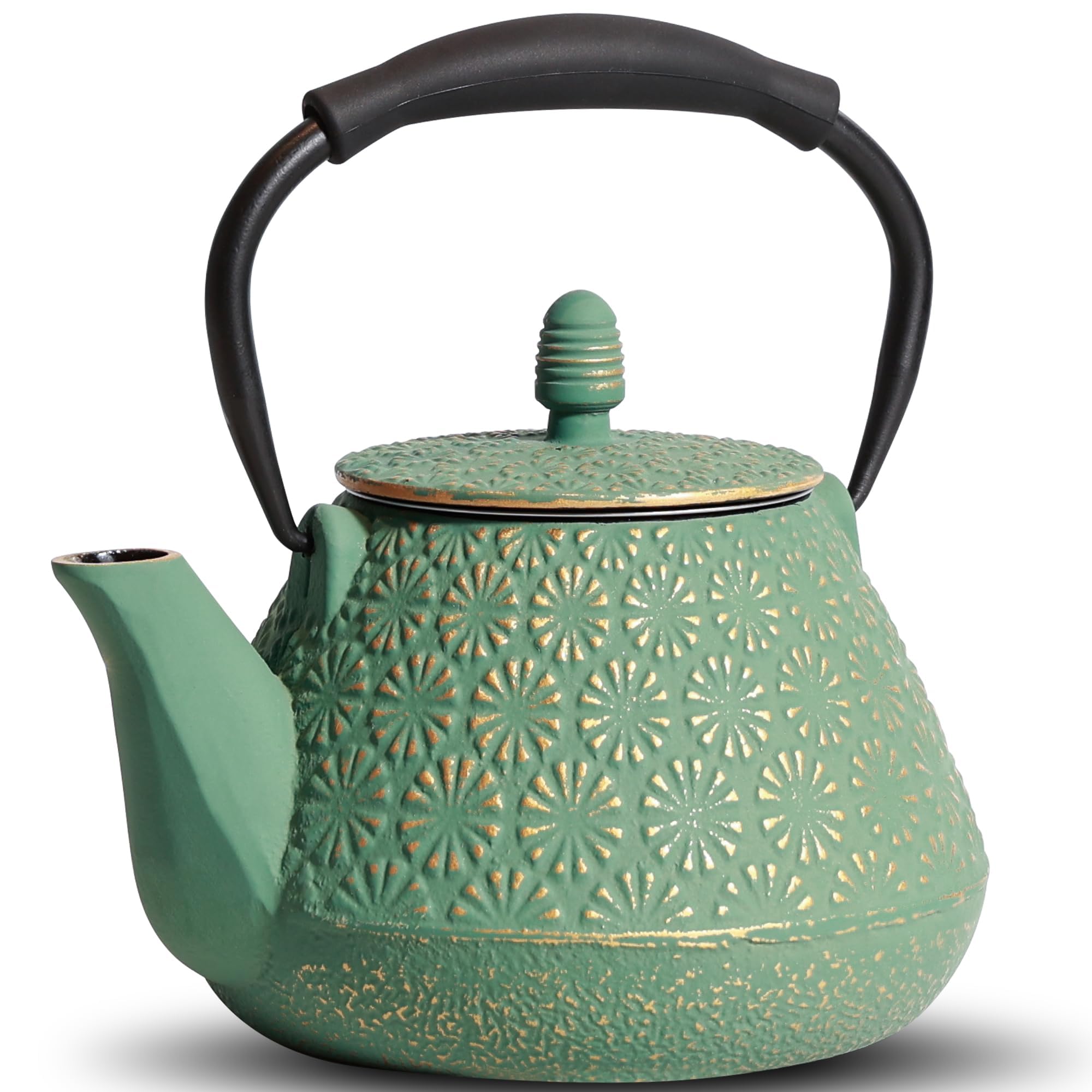 Teiera in ghisa da 1200 ml, grande capacità, teiera giapponese con colino da tè, interno smaltato, manico in silicone, adatto per fornelli, ideale per tè e caffè