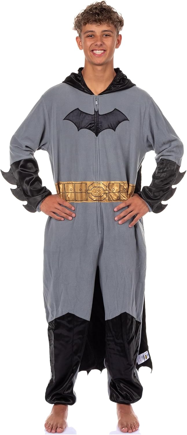 INTIMO Batman Costume Union Suit Men's Onesie One Piece Pajama Outfit With Mask Hood and Cape - Image 4