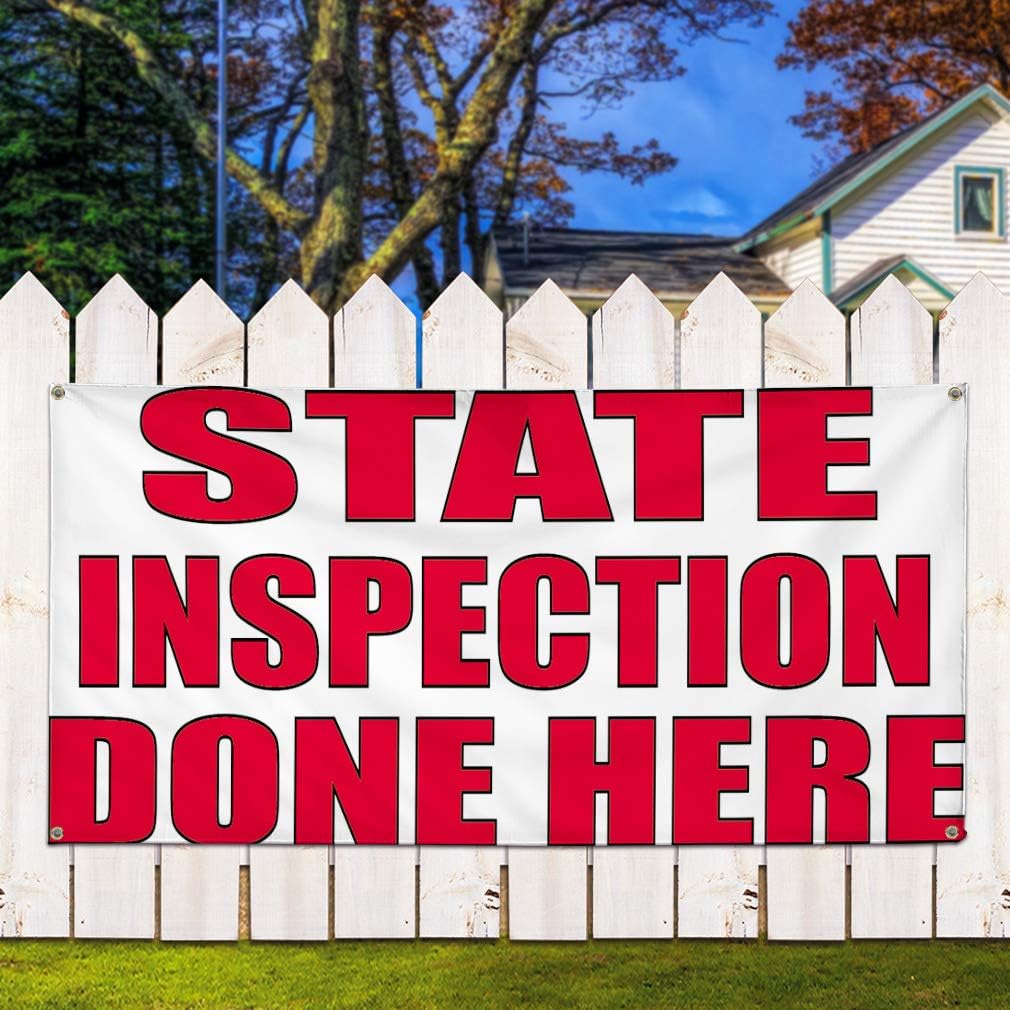 Vinyl Banner Sign State Inspection Done Here #2 Business Marketing Advertising White - 60inx120in, 10 Grommets, One Banner