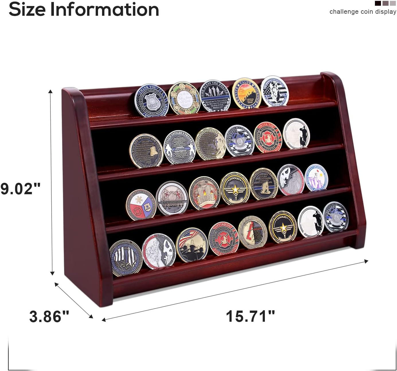 AtSKnSK 4 Rows Military Army Challenge Coin Display Stand Rack Casino Chip Holder Case Collectible Holds 28-36 Coins