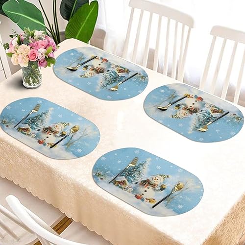 Miniatura 2 de Christmas Place Mats Indoor Set of 2 Snowman Winter Placemats Heat-Resistant Place Mat Easy to Clean Table Mats Foldable Mats Non-Slip for Table