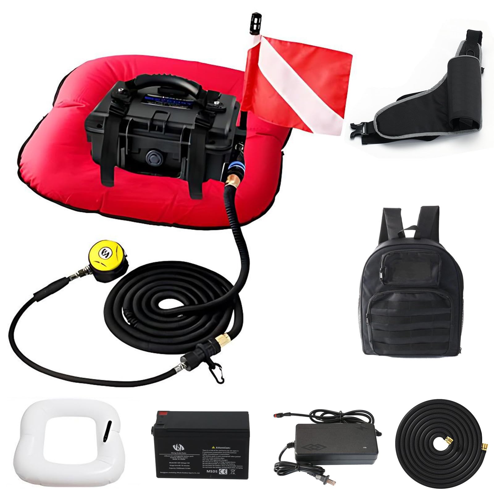Wangyingxu Tankless Scuba Diving System, Underwater Breathing Device, 65 Mins Dive Time, Maximum Diving Depth 33ft, 52L/Min Air Supply, for Water Droplet Photography, Outdoor Diving Red-PRO