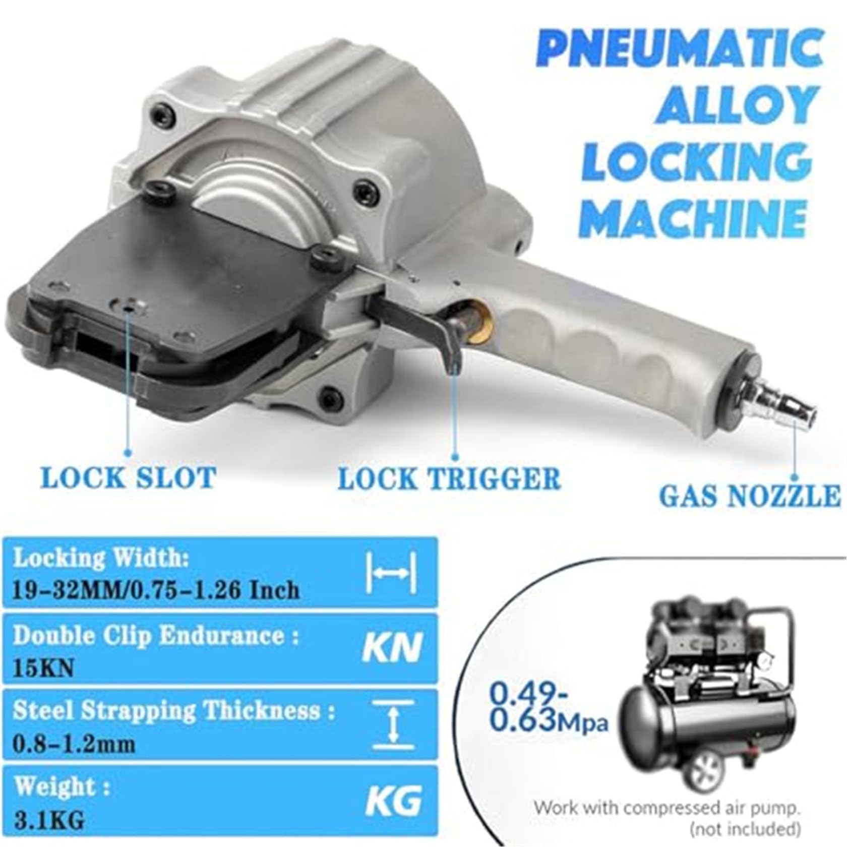 Pneumatyczna stalowa maszyna do taśmowania, Heavy Duty Tensioner & Cutter Sealer do pasków 19-32mm, narzędzie do pakowania