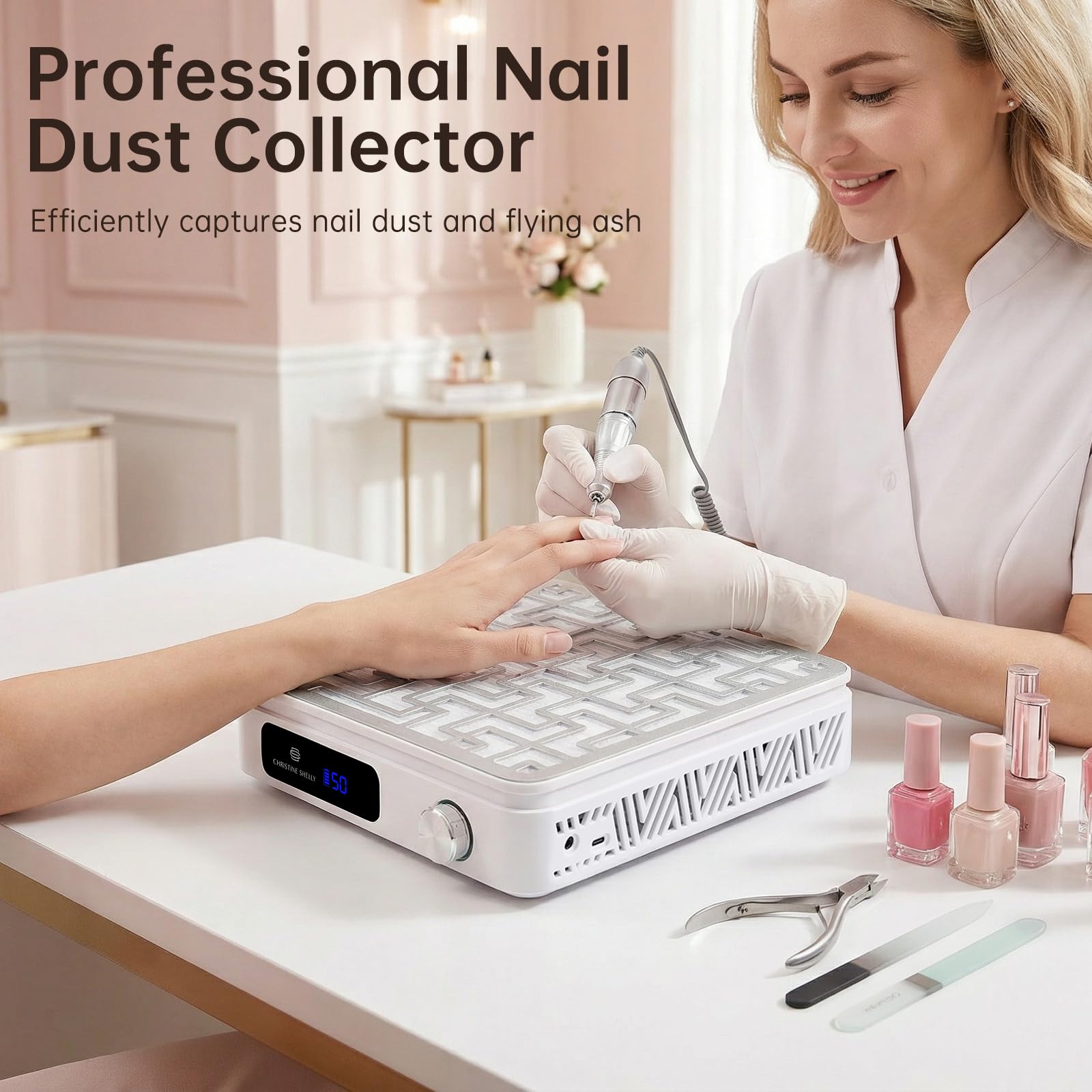 Staubabsaugung für Nägel 19500PRM 2400PA Akku-Nagelstaubsauger Salon | CHRISTINE SHELLY mit Filter für Nägel Maniküre Nageldesign Wiederaufladbar Nagelstudio