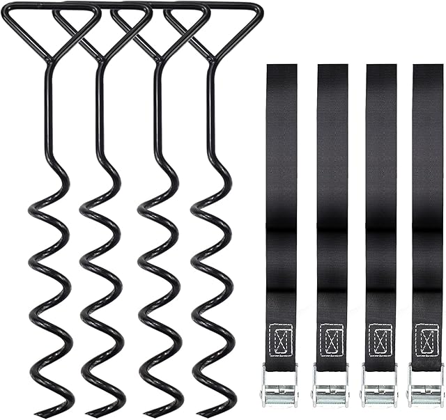 Trampoline Anchor Kit, Bogeer Heavy Duty Trampoline Ground Anchor Kit, Trampoline Tie Down Kit for Trampolines, Swings, Garden Sheds, Playhouses