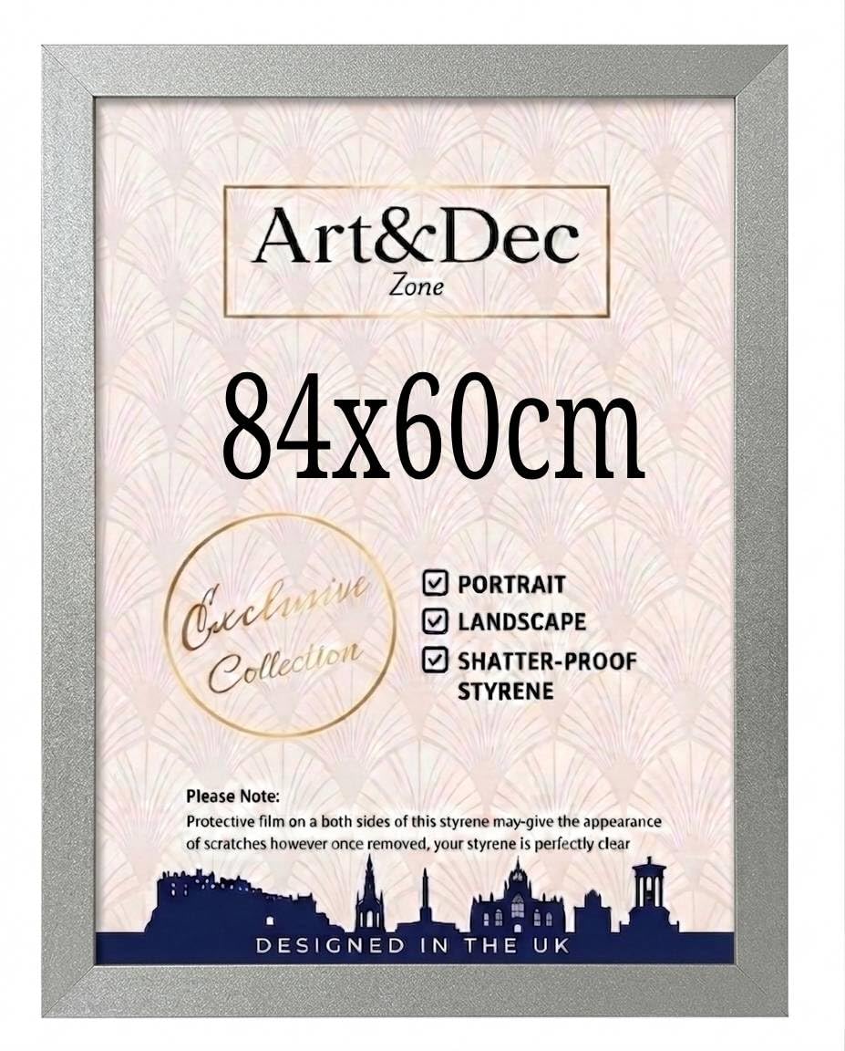 Art & Dec Zone® Modern Silver Poster Frame 84x60 cm MDF Picture Frame with Shatterproof Acrylic - Wall Hanging Poster Home & Office Decor