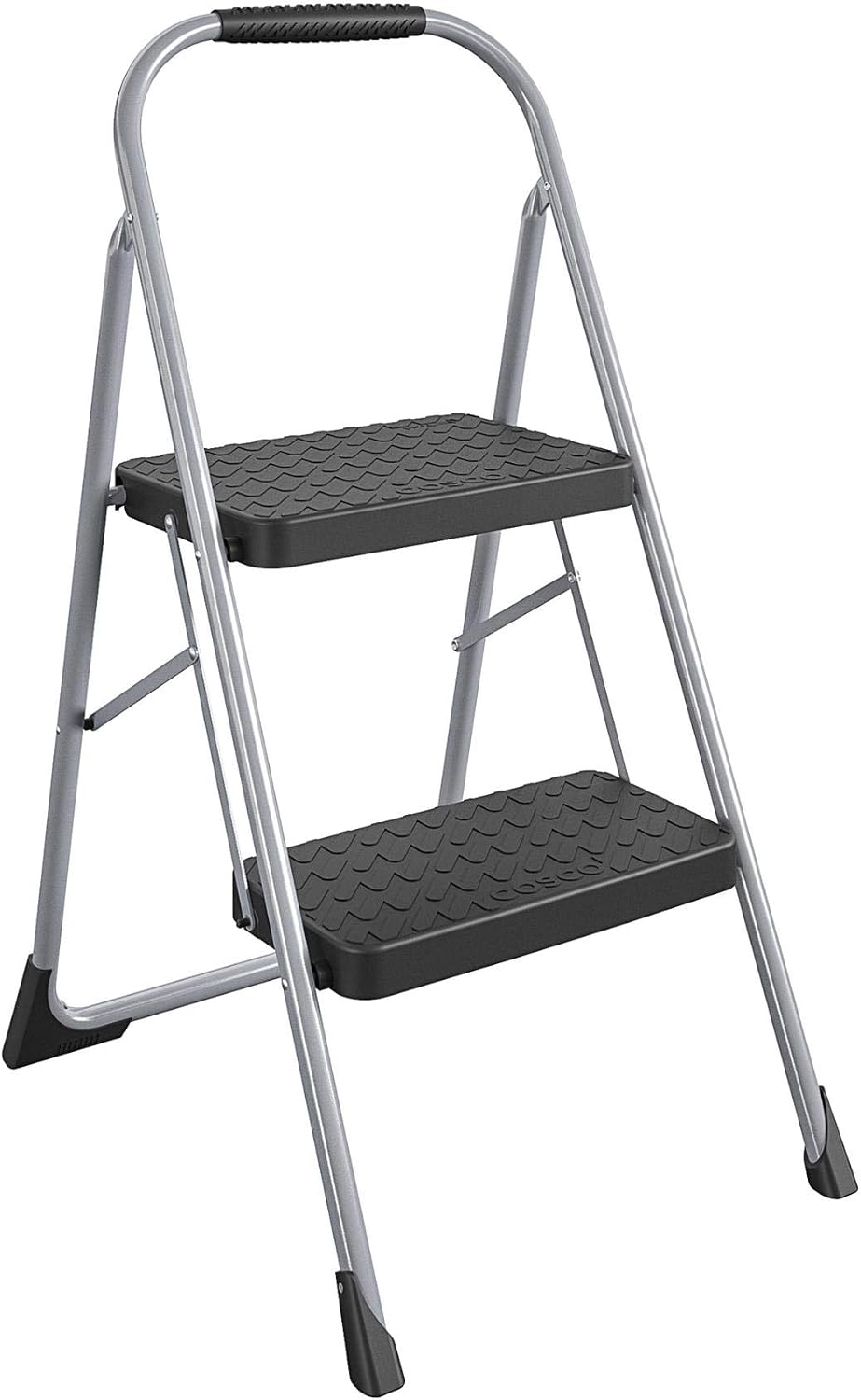 COSCO 11308PBL1E Two Three Big Folding Step Stool with Rubber Hand Grip, Gray