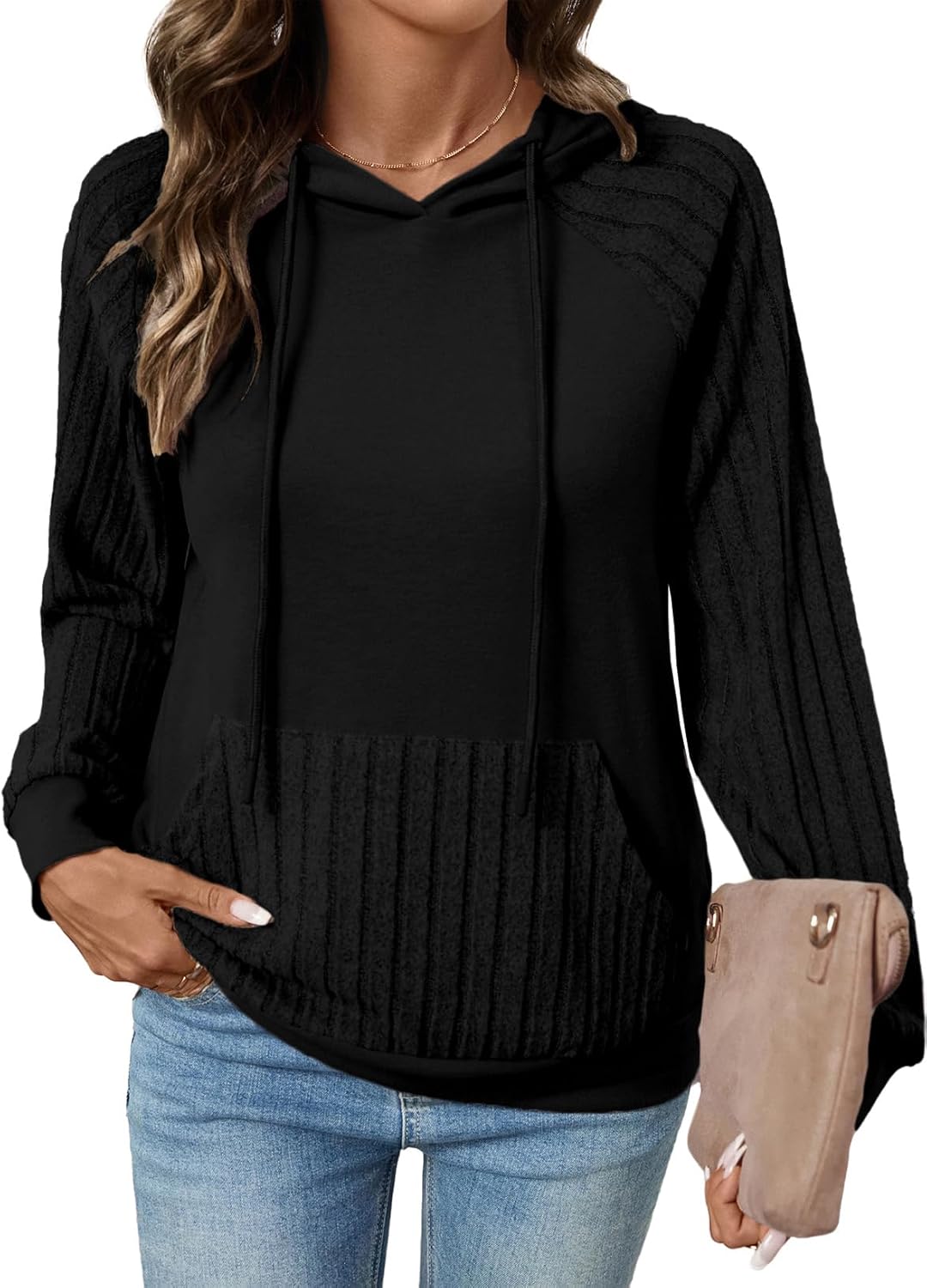 SHEWIN Hoodies for Women Casual Knit V Neck Sweaters with Pocket Womens Fall Fashion 2025