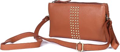 Celtic Premium Genuine Leather Studded Wristlet Clutch with Dual Zip Compartments for Women