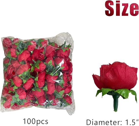 100Pcs 1.5 Red Silk Mini Rose Heads Artificial Flowers for DIY Crafts Wedding Bouquets Flower Walls Home Garden & Party Decor