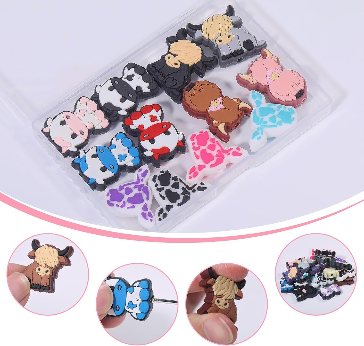 25Pcs Multicolor Silicone Beads Cow Animal Silicone Focal DIY Craft Beads for Adults Charms for Beadable Pens Keychain Bars Bracelet Necklace