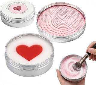 Makeup Brush Cleaner Soap with Silicone Pad, Deep Clean Brush Sponge | 2-in-1 Heart Shape Makeup Brush Cleaner Soap, Deep Clean Makeup from Brushes Beauty Blenders, Vegan pink