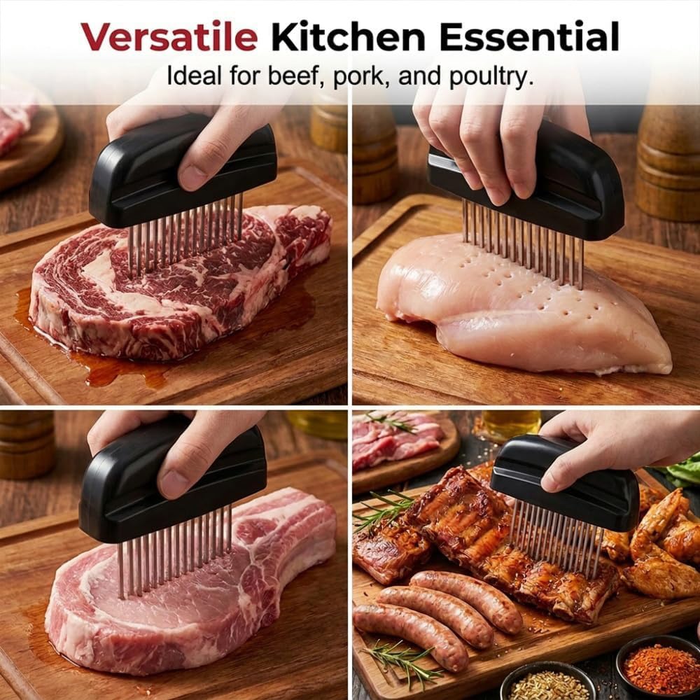 Fleischklopfer, gefedertes professionelles Zartwerkzeug mit 48 Edelstahl-Nadelklingen für Steak, Rind, Schwein, Huhn, BBQ (2 Packungen)