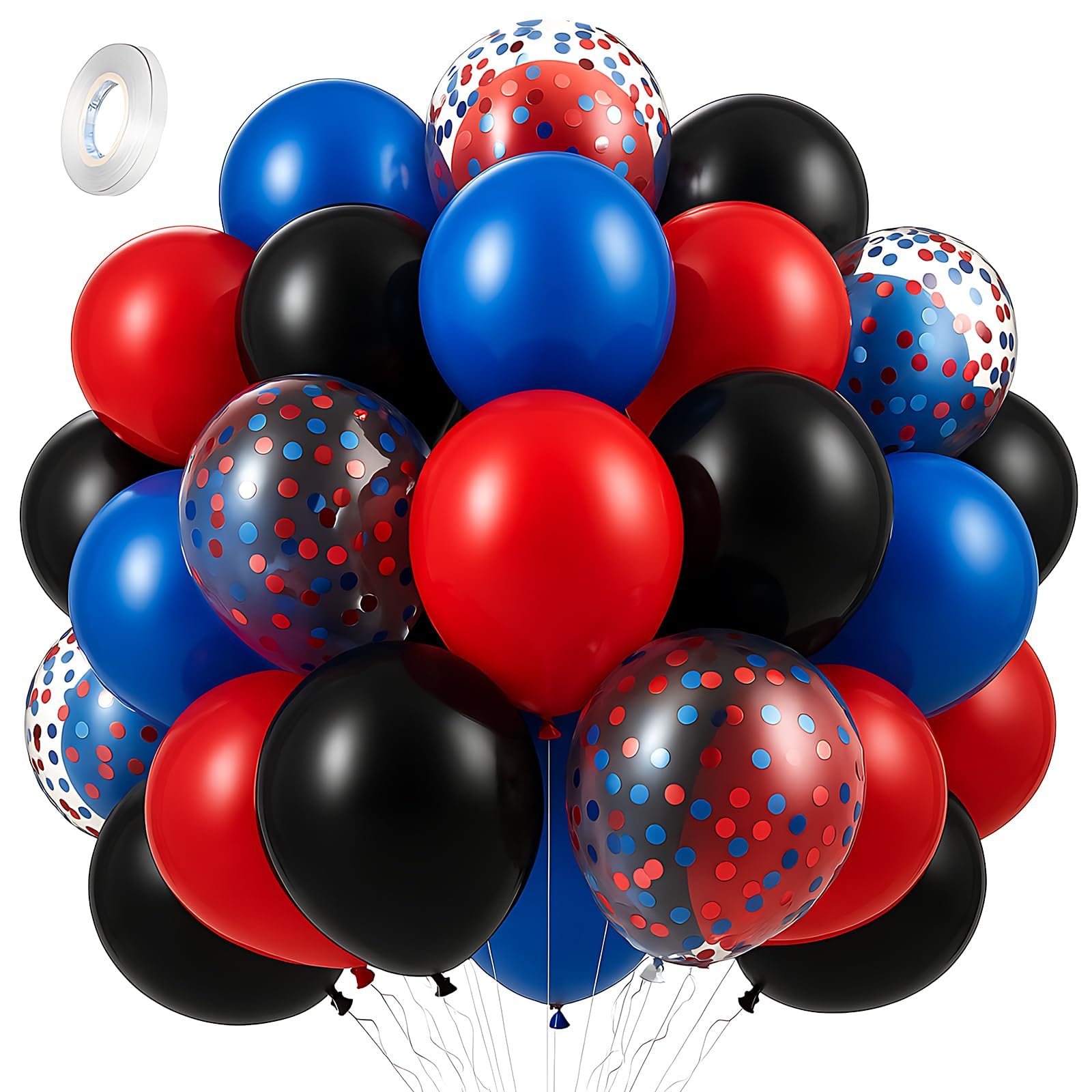 35 Pcs 12 Inch Red Blue Black Balloons Includes Ribbon, For Spider Theme