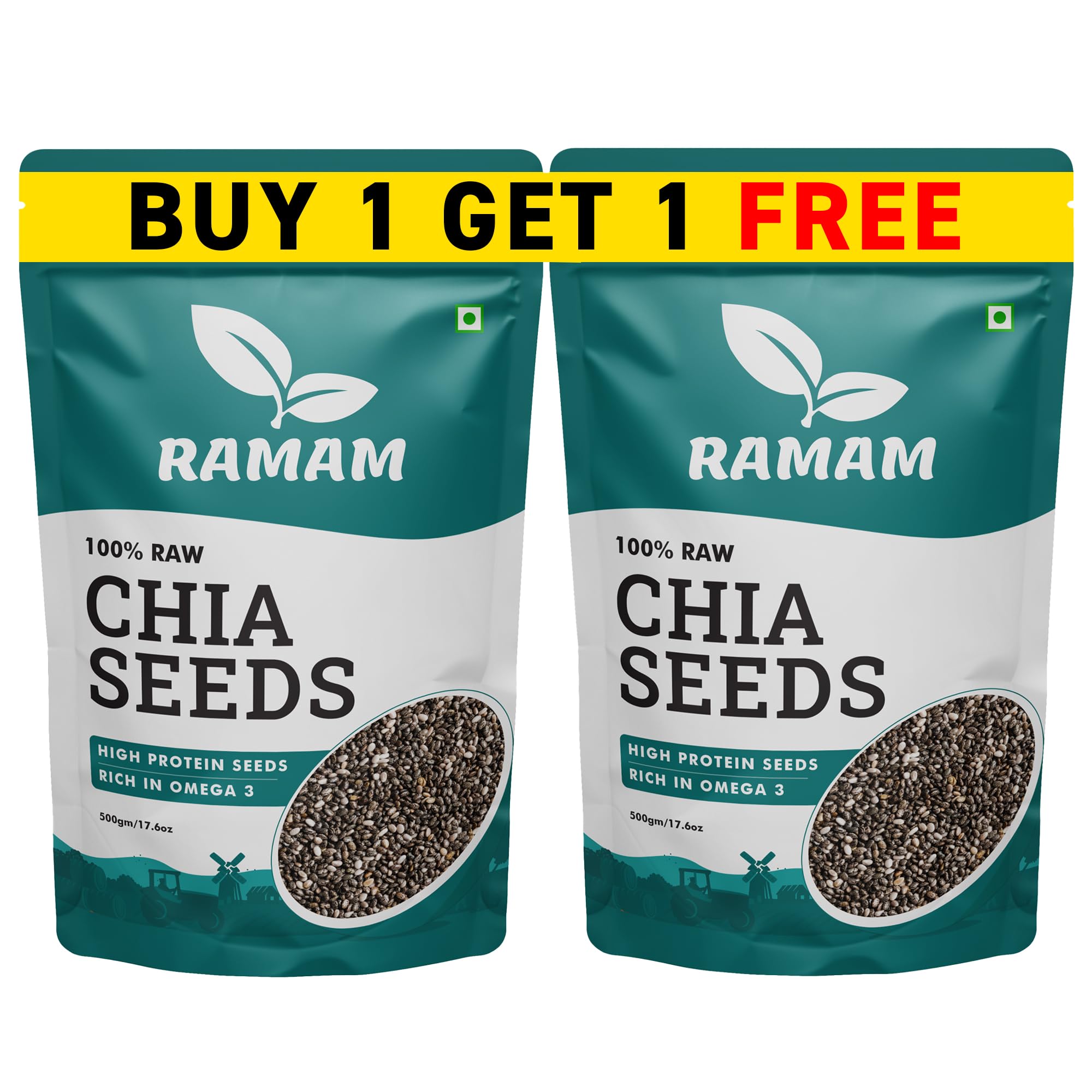 Ramam Chia seeds 1kg For Weight Management | Natural Chia Seeds for Eating - Rich in Omega 3| High Protein seeds | Gluten Free |Helps in Manage Cholesterol level & Blood Pressure - 500g(Pack of 2) (B0DGDHJ21X) Amazon Price History, Amazon Price Tracker