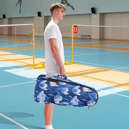 Miniatura 8 de Unisex Tennis Bag Large Storage Tulipa Flowers Royal Blue Gym Sport Travel Bag for Women Men para raqueta