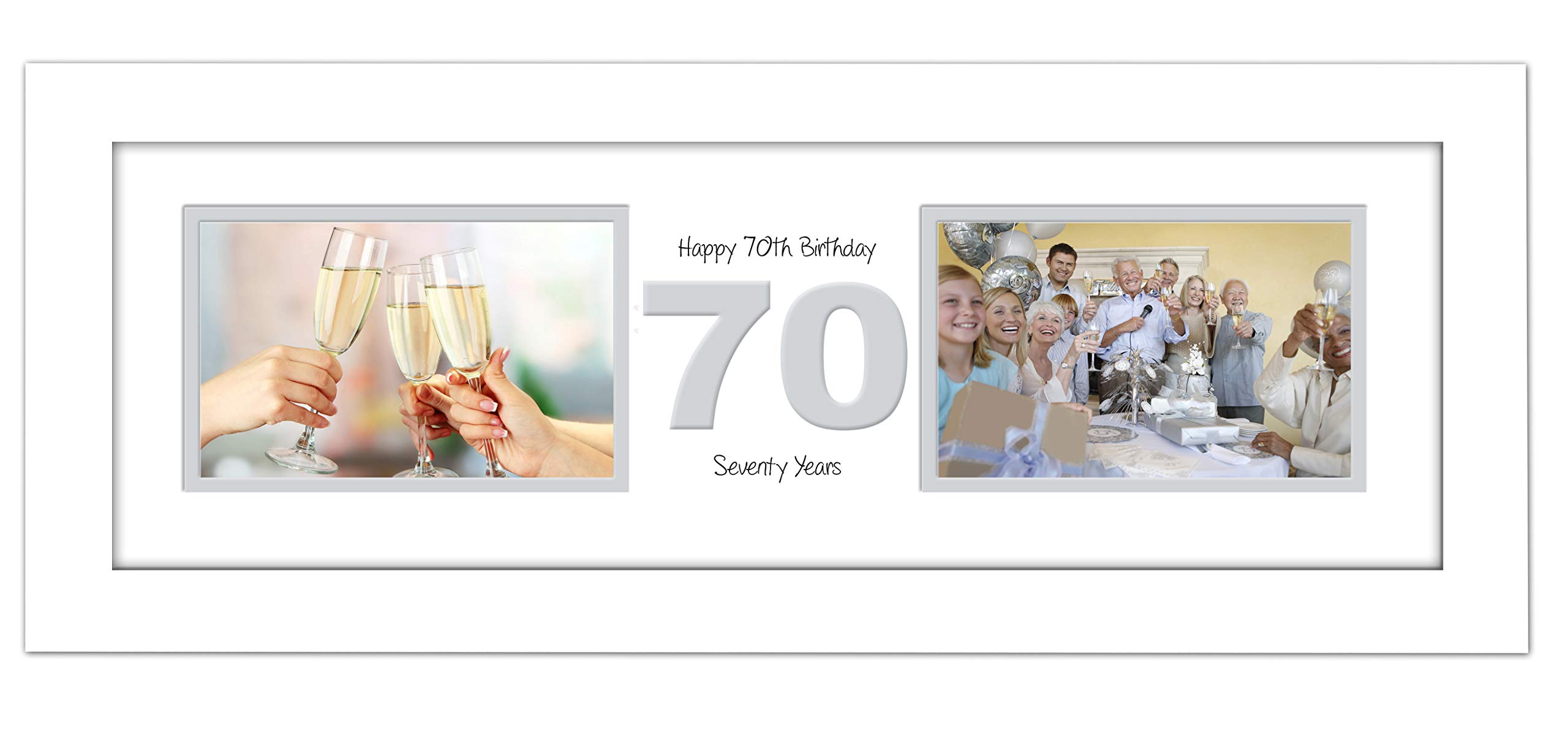 Photos In A Word White Finish Frame White Mount Grey Inside 70Th Birthday Photo Frame Seventieth Gift Takes Two 6”X4” Landscape Photos 1228A (White Finish Frame White Mount Grey Inside)