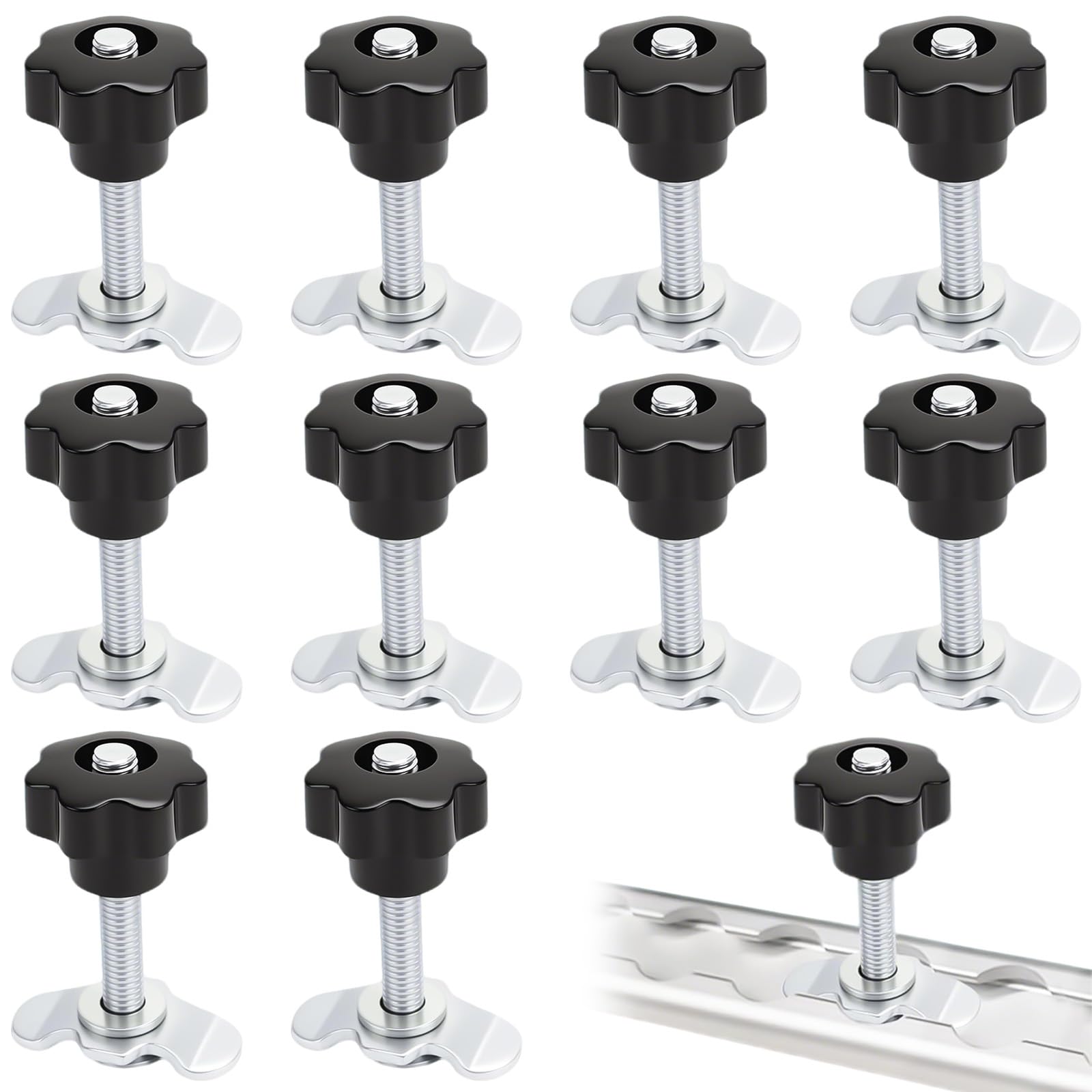 10 Pièces Rail D'arrimage D'extrémité M8x60, 500daN Raccords à Vis pour Rail D'aviation avec Poignée Boutons en Etoile, Airline Ferrure D'extrémité en Acier Galvanisé