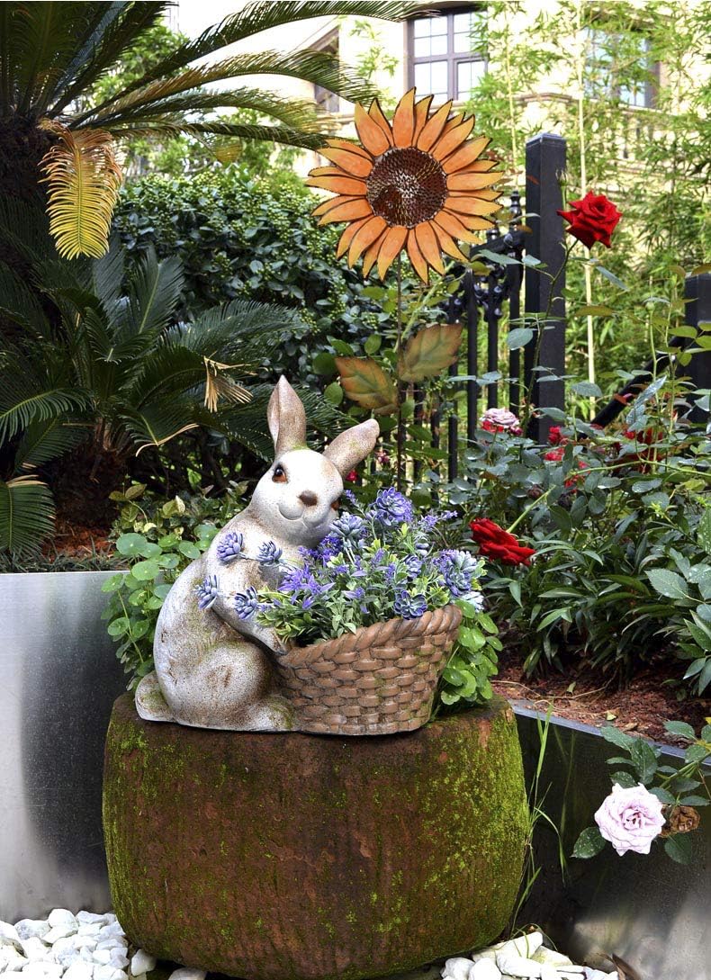 Attraction Design Flower Garden Stake Decorative Flower Yard Stake and Welcome Sign Set, Sunflower Decor Metal Yard Art Decor Outdoor Garden Decoration for Patio Porch Lawn Pathway Backyard