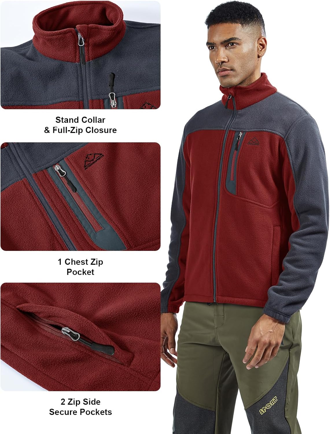 TBMPOY Men's Fleece Jackets Lightweight Full-Zip Fall Jacket Warm Winter Coats Outdoor Hiking with Pockets - Image 2