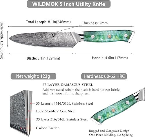 Miniatura 2 de WILDMOK Cuchillo multiusos de cocina, cuchillo multiusos súper afilado para cortar, picar, cortar cuchillo de cocina con caja de regalo