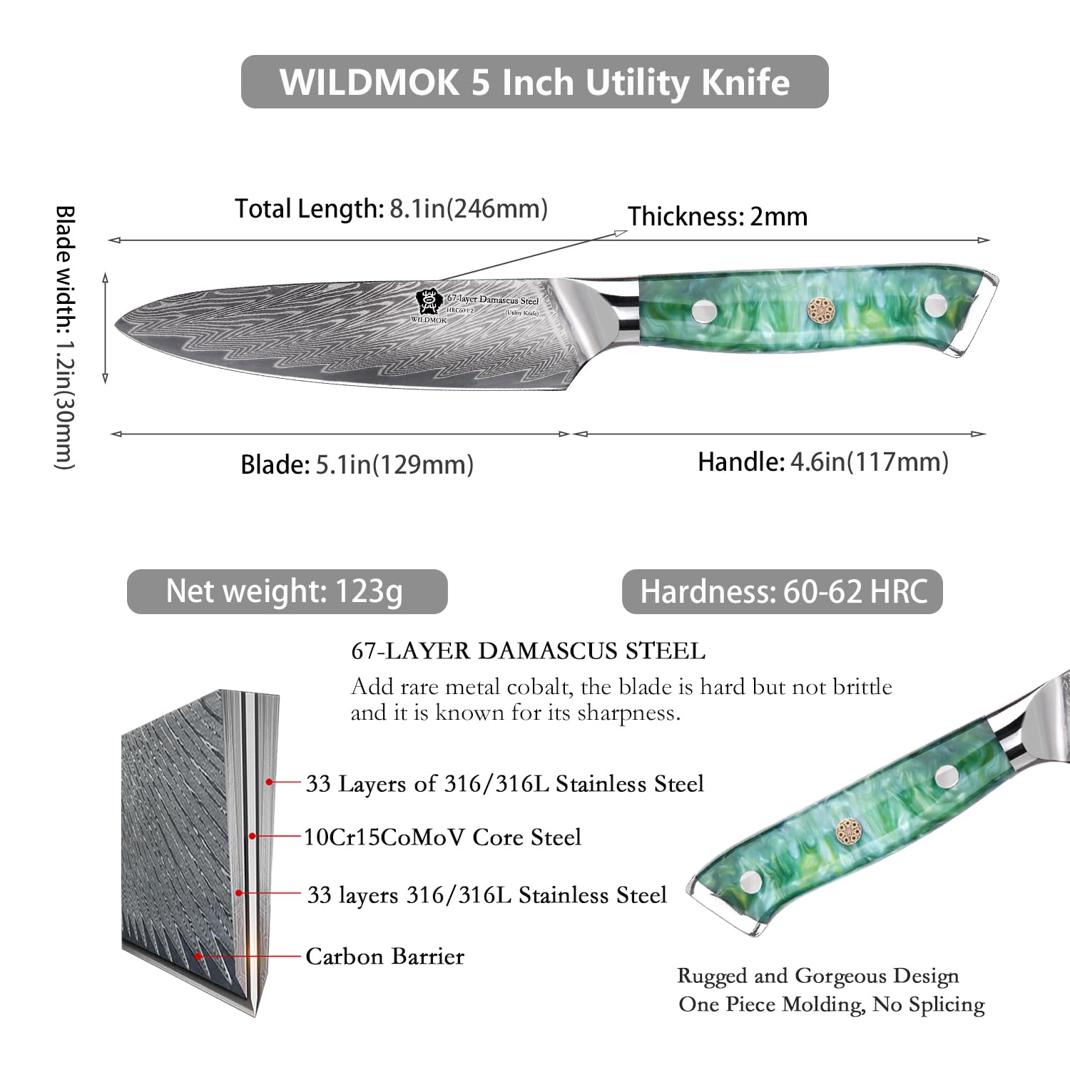 WILDMOK Couteau utilitaire de cuisine, couteau tout usage ultime super tranchant pour trancher, hacher, hacher, couteau utilitaire de cuisine avec boîte cadeau