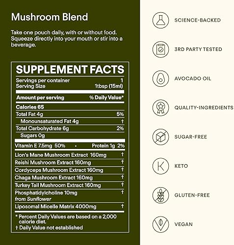Miniatura 5 de Shroom Bloom Hongo funcional 800 mg de cinco hongos Melena de león orgánica, Reishi, Cordyceps, cola de pavo, chaga Cerebro, estrés y apoyo