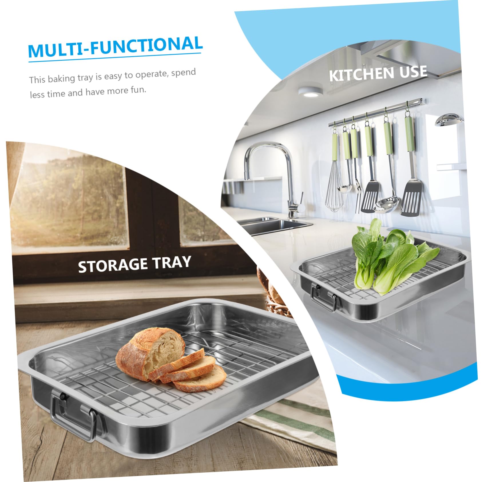 Ciieeo Bandeja Para Hornear Con Rejilla Rectangular 33x23x5 Cm Acero Inoxidable Resistente Horno Cocina Multiusos Almacenamiento