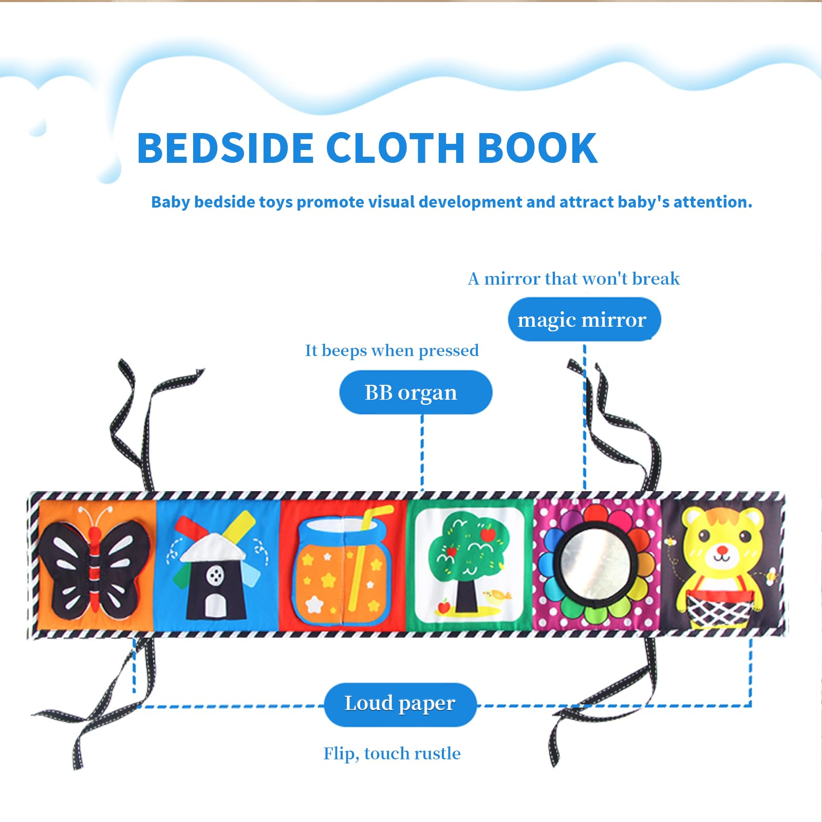 Yolistar Livre Tissu Bébé 0-3-6 Mois,Livre de Haute Contraste en Tissu Sensoriel Bébé Naissance,Livre Tissu Bébé Livre Noir et Blanc Bébé Pliable Réutilisable, Cadeau pour Bébé