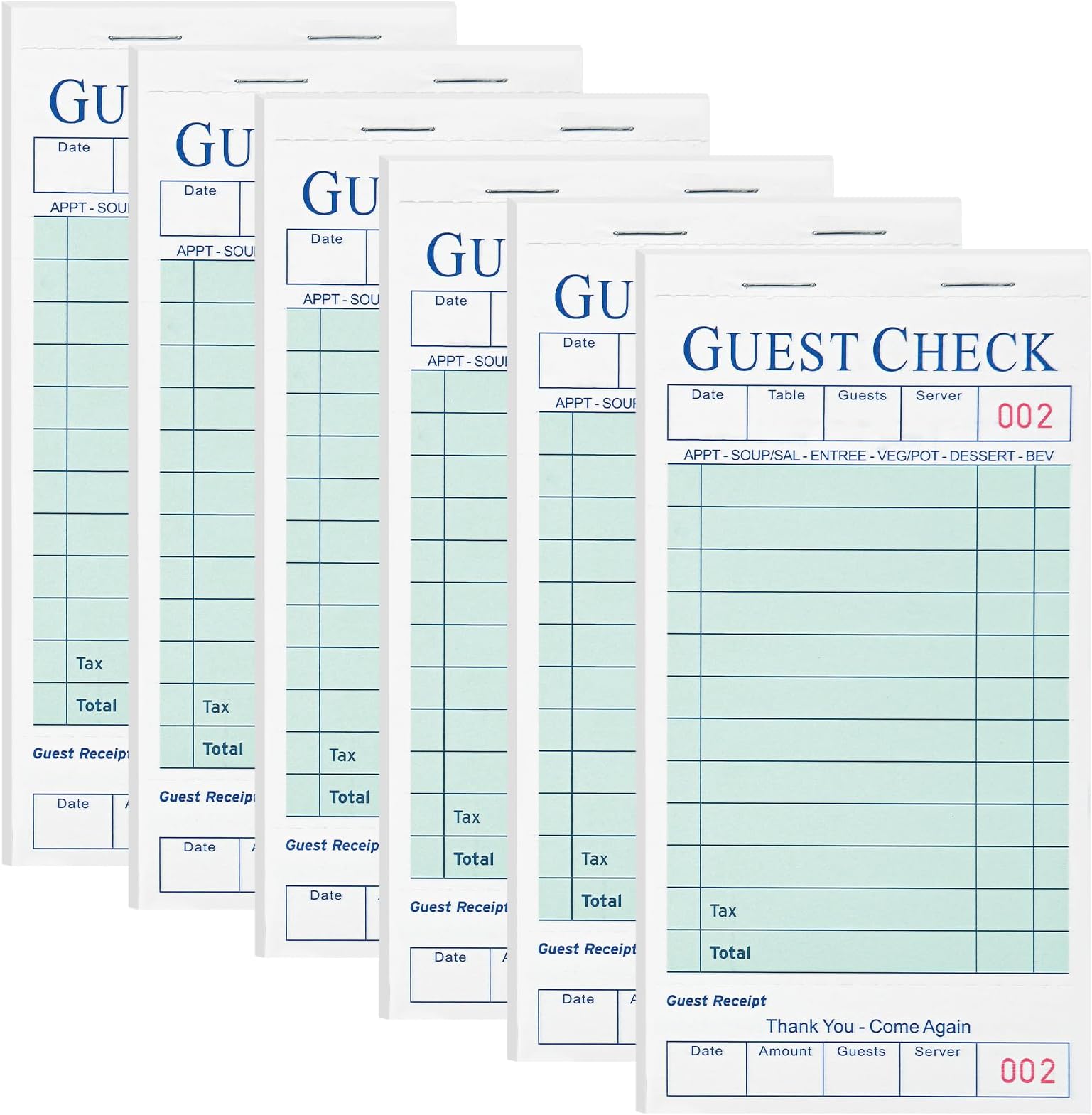 XKDOUS 6 Pack Server Books, Server Notepads, Guest Checkbooks for Servers, Waitress Notepads for Restaurants, Total 300 Orders