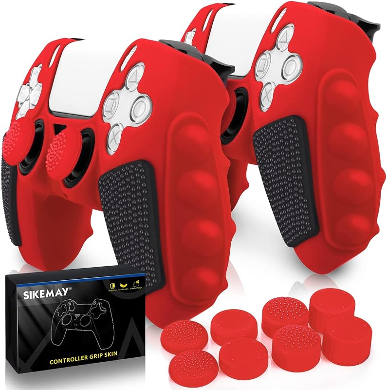 SIKEMAY Anti-Slip PS5 Controller Skin, funda protectora de gel de silicona con tacos antideslizantes de espesor suave para PlayStation 5 Controller Grip, paquete de 2 con 8 tapas de agarre para el pulgar